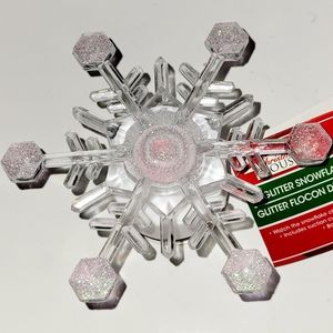 New 2 Snowflake Iridescent Glitter Color Changing Light Up Ornaments, Set of 2